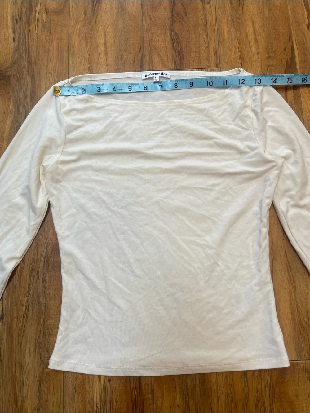 Reformation Wiley Knit Top Boat Neck Long Sleeve Top in Cream/Ivory XS